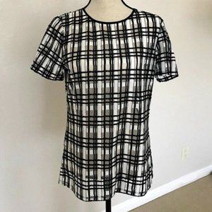 BCBGeneration Plaid Lace Blouse - S, Black & White